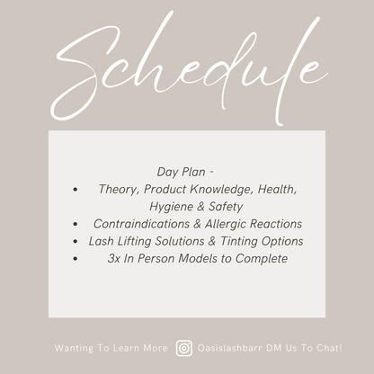 1 DAY IN PERSON LASH LIFT & TINT COURSE